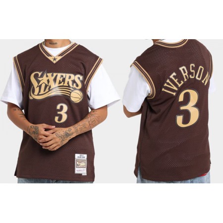 Men's Philadelphia 76ers #3 Allen Iverson Brown Swingman Stitched Jersey