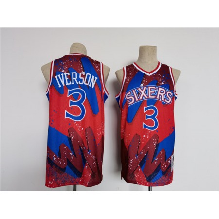 Men's Philadelphia 76ers #3 Allen Iverson Red/Black Throwback basketball Jersey