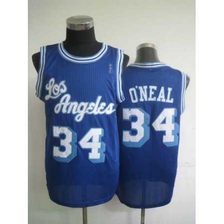 Lakers #34 Shaquille O'Neal Blue Throwback Stitched NBA Jersey