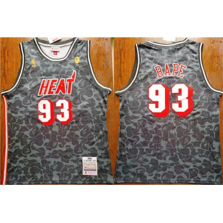 Men's Miami Heat #93 Bape Black Throwback basketball Jersey