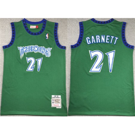 Men's Minnesota Timberwolves #21 Kevin Garnett Green Throwback Stitched Jersey