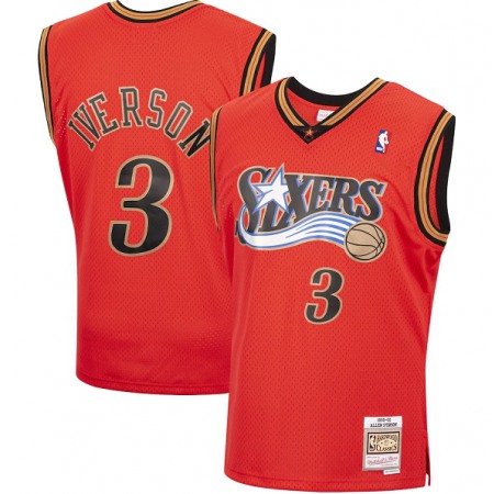 Men's Philadelphia 76ers #3 Allen Iverson Orange 1999-00 Throwback Stitched Jersey