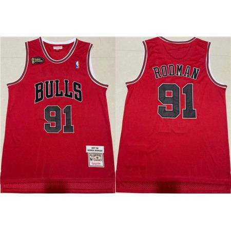 Men's Chicago Bulls #91 Dennis Rodman Red 1997-98 Throwback Stitched Jersey