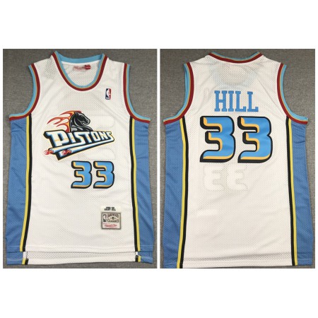 Men's Detroit Pistons #33 Grant Hill 1998-99 White Throwback Stitched Jersey