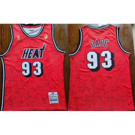 Men's Miami Heat #93 Bape Red Throwback basketball Jersey