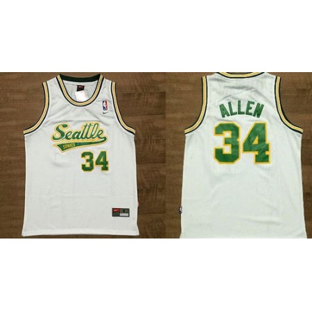 Thunder #34 Ray Allen White Throwback Stitched NBA Jersey