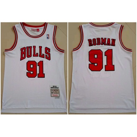 Men's Chicago Bulls #91 Dennis Rodman 1997-98 White Throwback Swingman Stitched Jersey