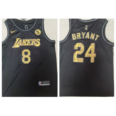 Men's Los Angeles Lakers Front #8 Back #24 Kobe Bryant Black Mamba Snake With Gold KB Patch And Number Stitched Jersey