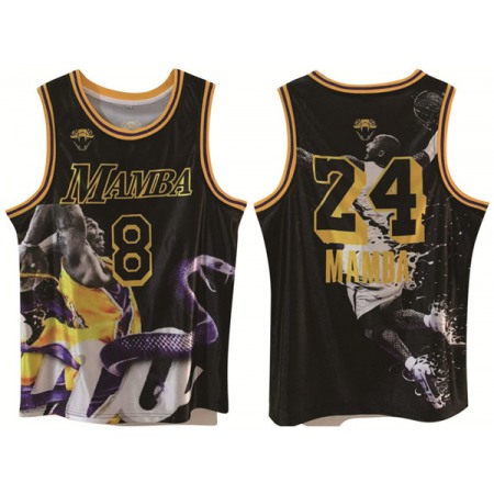 Men's Los Angeles Lakers Front #8 Back #24 Kobe Bryant Black Print Basketball Jersey