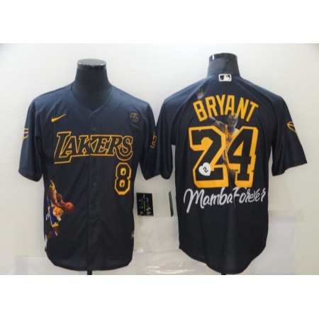 Men's Los Angeles Lakers Front #8 Back #24 Kobe Bryant Black With KB Patch Cool Base Stitched Jersey