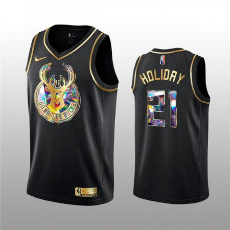 Men's Milwaukee Bucks #21 Jrue Holiday 2021/22 Black Golden Edition 75th Anniversary Diamond Logo Stitched Basketball Jersey