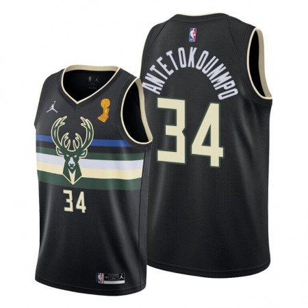 Men's Milwaukee Bucks #34 Giannis Antetokounmpo 2021 Black Finals Champions Stitched Basketball Jersey