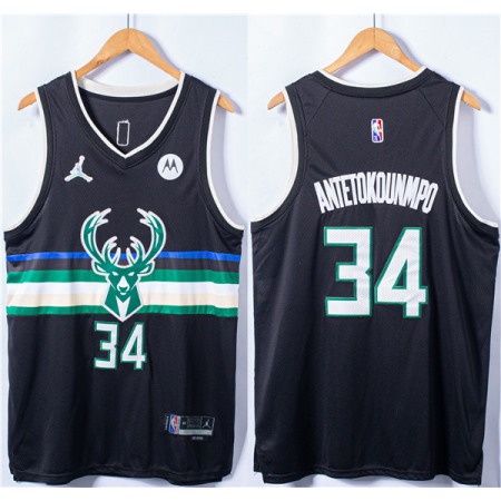 Men's Milwaukee Bucks #34 Giannis Antetokounmpo Black Stitched Basketball Jersey