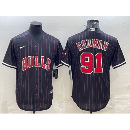 Men's Chicago Bulls #91 Dennis Rodman Black Cool Base Stitched Baseball Jersey