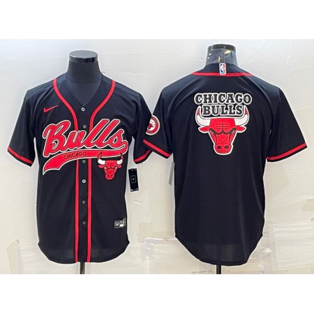 Men's Chicago Bulls Black Team Big Logo Cool Base Stitched Baseball Jersey