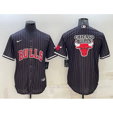 Men's Chicago Bulls Black Team Big Logo Cool Base Stitched Baseball Jersey