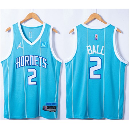 Men's Charlotte Hornets #2 LaMelo Ball Blue 75th Anniversary Stitched NBA Jersey