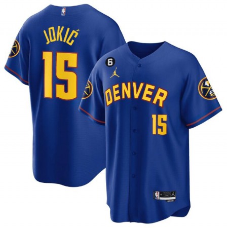 Men's Denver Nuggets #15 Nikola Jokic Blue With No.6 Patch Stitched Baseball Jersey