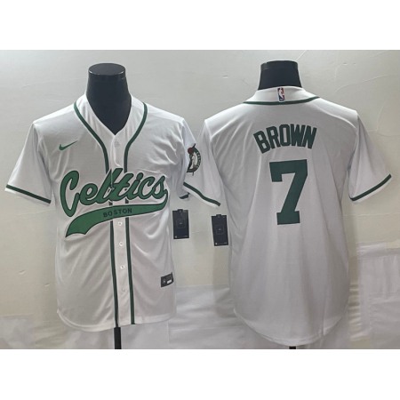 Men's Boston Celtics #7 Jaylen Brown White Stitched Baseball Jersey