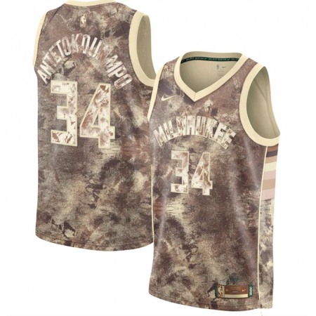 Men's Milwaukee Bucks #34 Giannis Antetokounmpo Brown Stitched Jersey