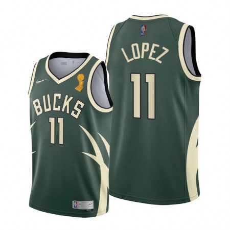 Men's Milwaukee Bucks #11 Brook Lopez 2021 Green Finals Champions Stitched Basketball Jersey