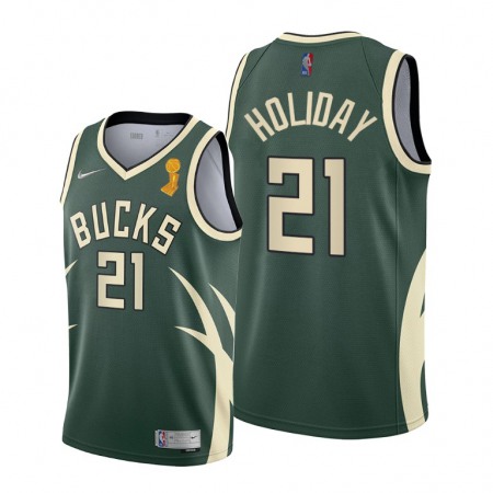 Men's Milwaukee Bucks #21 Jrue Holiday 2021 Green Finals Champions Stitched Basketball Jersey