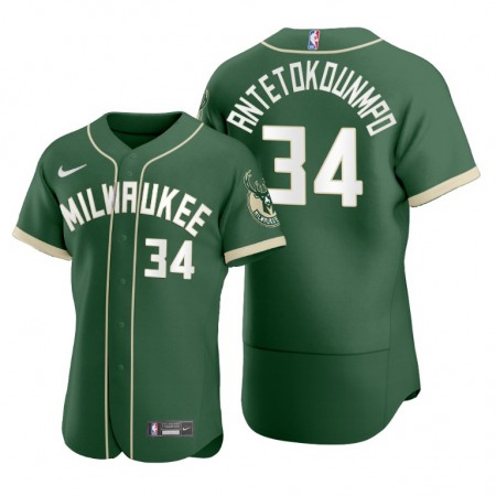 Men's Milwaukee Bucks #34 Giannis Antetokounmpo 2020 Green NBA X MLB Crossover Edition Stitched Jersey