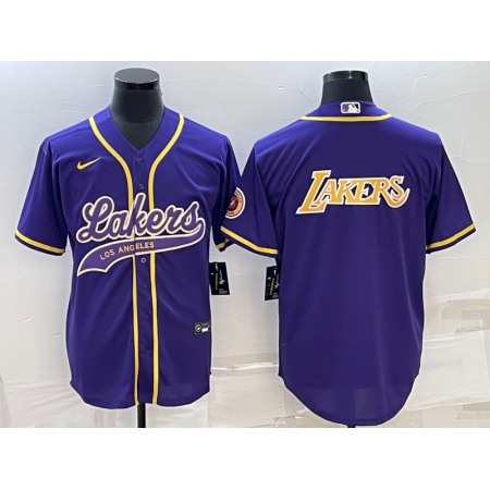 Men's Los Angeles Lakers Purple Big Logo Cool Base Stitched Baseball Jersey