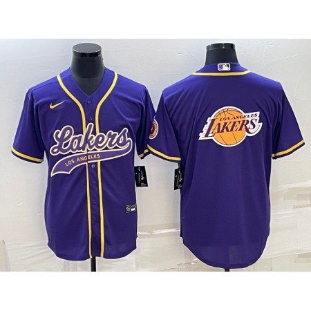 Men's Los Angeles Lakers Purple Team Big Logo Cool Base Stitched Baseball Jersey