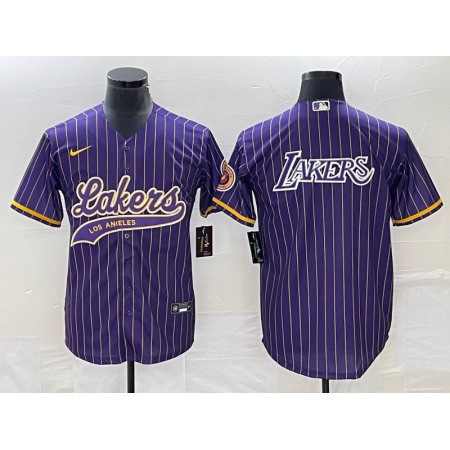 Men's Los Angeles Lakers Team Big Logo Purple Cool Base With Patch Stitched Baseball Jersey