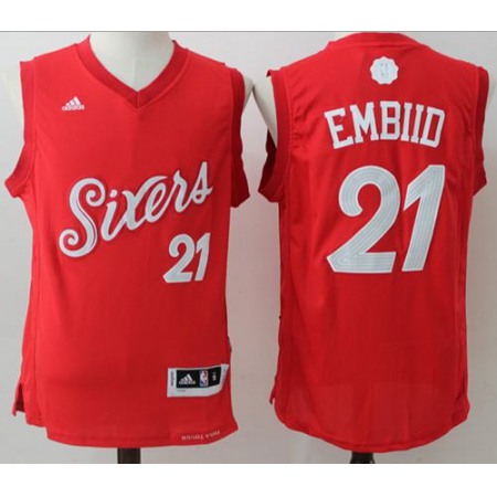 76ers #21 Joel Embiid Red 2016-2017 Christmas Day Stitched NBA Jersey