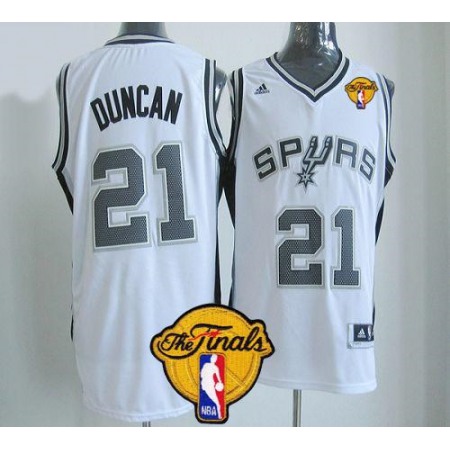 New Revolution 30 Spurs #21 Tim Duncan White Finals Patch Stitched NBA Jersey