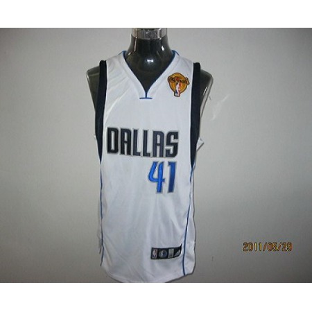 Mavericks 2011 Finals Patch #41 Dirk Nowitzki White Stitched NBA Jersey