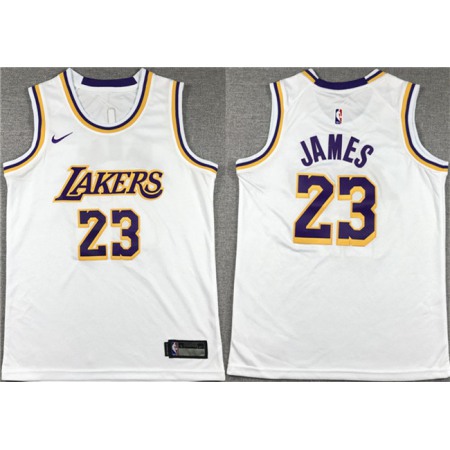 Men's Los Angeles Lakers #23 LeBron James White Stitched Basketball Jersey