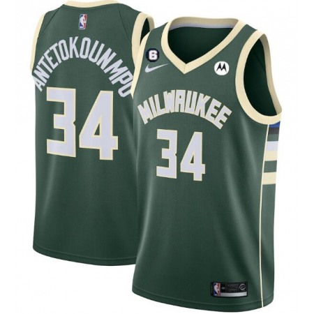 Men's Milwaukee Bucks #34 Giannis Antetokounmpo White With No.6 Patch Stitched Basketball Jersey