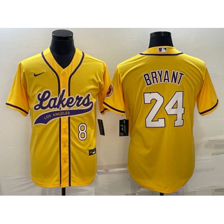 Men's Los Angeles Lakers Front #8 Back #24 Kobe Bryant Yellow Cool Base Stitched Baseball Jersey