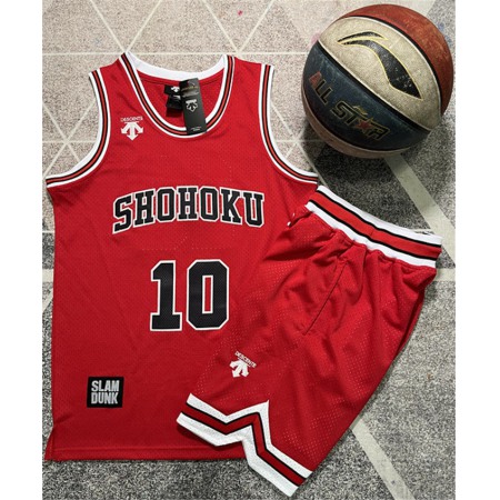 Men's Shohoku #10 Sakuragi Hanamichi Red Stitched Basketball Jersey And Shorts Suit