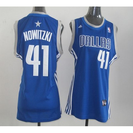 Mavericks #41 Dirk Nowitzki Blue Women's Road Stitched NBA Jersey