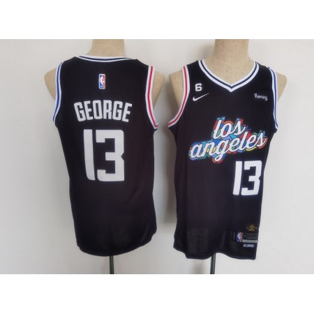 Youth Los Angeles Clippers #13 Paul George 2022/23 Black With No.6 Patch City Edition Stitched Basketball Jersey