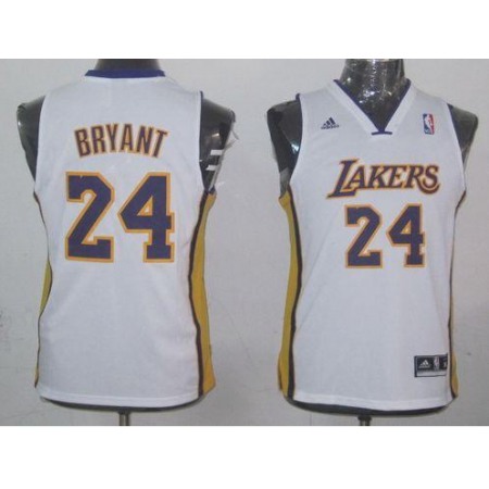 Lakers #24 Kobe Bryant White Champion Patch Stitched Youth NBA Jersey