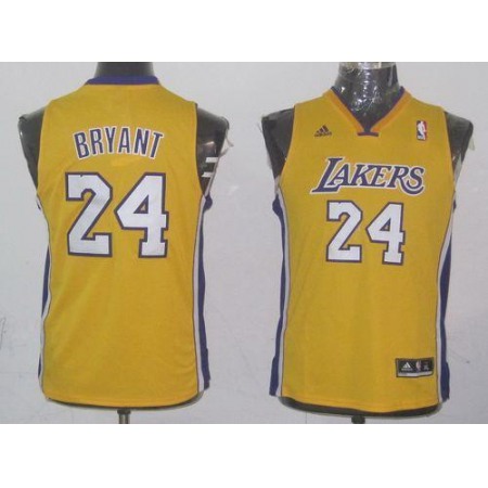 Lakers #24 Kobe Bryant Yellow Champion Patch Stitched Youth NBA Jersey