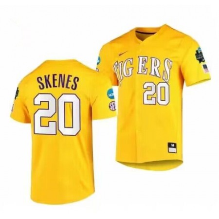 Men's LSU Tigers Custom Gold 2023 College World Series Stitched Baseball Jersey