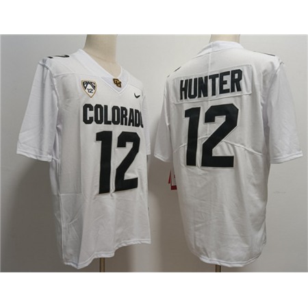 Men's Colorado Buffaloes #12 Travis Hunter White With PAC-12 Patch Stitched Football Jersey