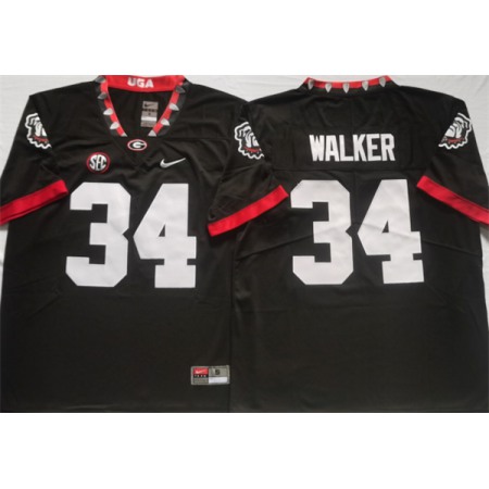 Men's Georgia Bulldogs #34 WALKER Black College Football Stitched Jersey