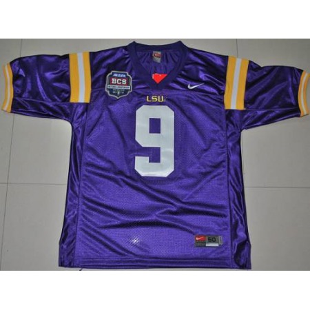 LSU Tigers #9 Jordan Jefferson Purple 2012 BCS Championship Patch Stitched NCAA Jersey