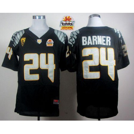 Ducks #24 Kenjon Barner Black Elite PAC-12 Patch Tostitos Fiesta Bowl Stitched NCAA Jersey