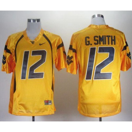 Mountaineers #12 Geno Smith Gold Stitched NCAA Jersey