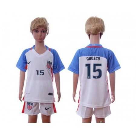 USA #15 Orozco Home Kid Soccer Country Jersey