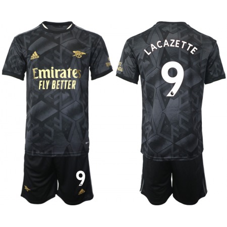 Men's Arsenal F.C #9 Lacazette 2023 Black Away Soccer Jersey Suit