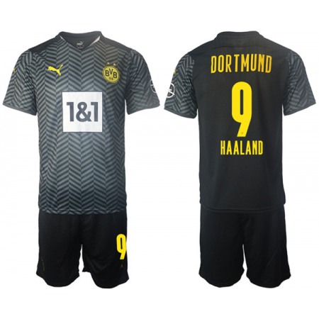 Men's Borussia Dortmund #9 Erling Haaland Black Away Soccer Jersey Suit